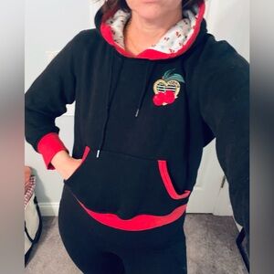 Black and Red Women's Hoodie with Embroidered Patch